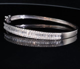 3.82ct Baguette & Brilliant Cut Diamond hinged 14k White Gold Bangle Val $15645