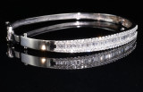 3.82ct Baguette & Brilliant Cut Diamond hinged 14k White Gold Bangle Val $15645