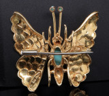 Vintage Cartier Turquoise Butterfly 18k Yellow Gold Brooch signed and numbered