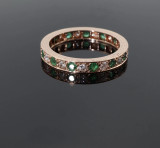 Vintage 14k Rose Gold Emerald Diamond All The way Around Ring Size M Val $5850
