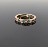 Vintage 14k Rose Gold Emerald Diamond All The way Around Ring Size M Val $5850