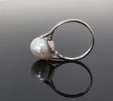 Vintage 14k White Gold Ladies 11 - 11.5mm Pearl Diamond Ring Size P1/2 Val $4950