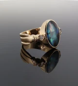 Vintage Handmade Monster Image in Opal 22k Gold Dress Ring Size S Val $8900