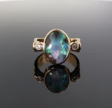 Vintage Handmade Monster Image in Opal 22k Gold Dress Ring Size S Val $8900