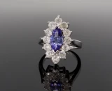 Vintage 1.60ct Tanzanite 1.92ct Diamond 18K White Gold Ring Size O1/2 Val $10995