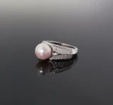 Vintage 14k White Gold Cultured Pearl & .60ct Diamond Ring Size J Val $4095
