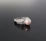 Vintage 14k White Gold Cultured Pearl & .60ct Diamond Ring Size J Val $4095