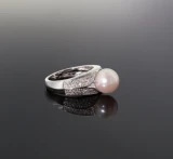 Vintage 14k White Gold Cultured Pearl & .60ct Diamond Ring Size J Val $4095