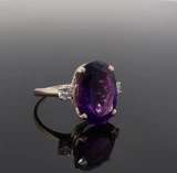 Vintage 10.8ct Amethyst & Diamond 14k Gold Ring size U Val $5260