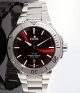 Auth. Oris Aquis Date Relief Cherry Red Dial Auto 300m Dive Watch 0173377304158