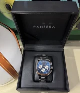 Auth. 2024 Panzera Classivo 43C Chronograph Steel Quartz Wristwatch in Box