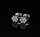 Auth. Tiffany & Co 0.64cttw G VVs Diamond Set Platinum Stud Flower Earrings