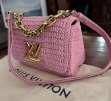 Auth. August 2022 Louis Vuitton Twist PM Shoulder Bag in Rose Raphia Ref M20579