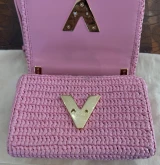 Auth. August 2022 Louis Vuitton Twist PM Shoulder Bag in Rose Raphia Ref M20579