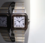 Vintage 80s-90s Cartier Santos Automatic 29mm 18k Gold & Steel Watch - Serviced