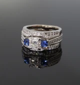 Vintage 14k White Gold Diamond & Sapphire Triple Bridal Ring Set sz L Val $9690