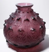 Rene Lalique "Fougères" 15cm Vase No. 923 – Plum Frosted Glass - 1912 – Signed