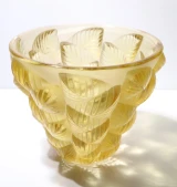 Rene Lalique "Moissac" No. 992 Art Deco Yellow Frosted Glass Vase - Signed