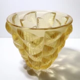 Rene Lalique "Moissac" No. 992 Art Deco Yellow Frosted Glass Vase - Signed