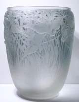 Rene Lalique “Aigrettes” Vase No. 988 Blue Patinated Frosted Glass c1931