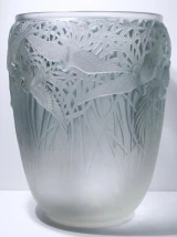 Rene Lalique “Aigrettes” Vase No. 988 Blue Patinated Frosted Glass c1931