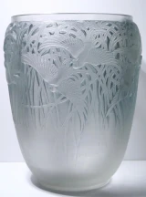 Rene Lalique “Aigrettes” Vase No. 988 Blue Patinated Frosted Glass c1931