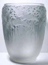 Rene Lalique “Aigrettes” Vase No. 988 Blue Patinated Frosted Glass c1931