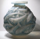 Important René Lalique Salmonidés Opalescent Blue 29.8cm Vase Ref No. 1015