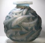 Important René Lalique Salmonidés Opalescent Blue 29.8cm Vase Ref No. 1015
