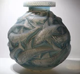 Important René Lalique Salmonidés Opalescent Blue 29.8cm Vase Ref No. 1015