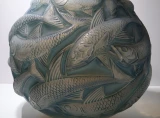 Important René Lalique Salmonidés Opalescent Blue 29.8cm Vase Ref No. 1015