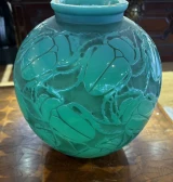 Important René Lalique Gros Scarabées 29cm Green Vase Ref No. 892 Designed 1923