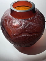 Authentic René Lalique Archers Cased Ruby Red Glass Vase No. 893 Circa 1921