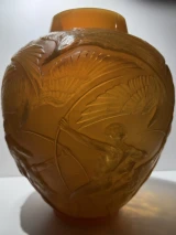 Authentic René Lalique Archers Cased Butterscotch Glass Vase No. 893 Circa 1921