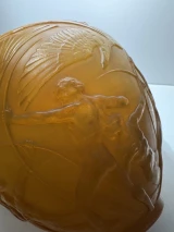 Authentic René Lalique Archers Cased Butterscotch Glass Vase No. 893 Circa 1921
