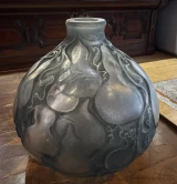 René Lalique Courges Blue Grey Patina Vase, Model No. 900, Designed 1914