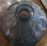 René Lalique Courges Blue Grey Patina Vase, Model No. 900, Designed 1914