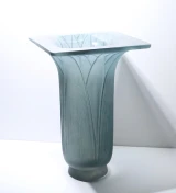 René Lalique "Lotus" Vase No. 945 Frosted Blue Glass c1920 Art Deco France
