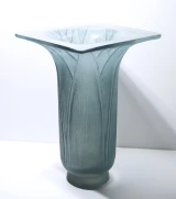 René Lalique "Lotus" Vase No. 945 Frosted Blue Glass c1920 Art Deco France