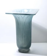 René Lalique "Lotus" Vase No. 945 Frosted Blue Glass c1920 Art Deco France