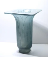René Lalique "Lotus" Vase No. 945 Frosted Blue Glass c1920 Art Deco France