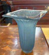 René Lalique "Lotus" Vase No. 945 Frosted Blue Glass c1920 Art Deco France