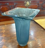 René Lalique "Lotus" Vase No. 945 Frosted Blue Glass c1920 Art Deco France