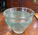 René Lalique "Rennes" Vase No. 10875 Clear & Soft Green Frosted Glass c1933