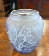 René Lalique "Pigeons" Vase No. 939 Blue Patinated Glass c.1924