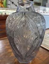 René Lalique Lezards et Bleuet Blue Patina Vase No. 879 Designed 1913 33.5cm