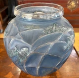 René Lalique "Sauterelles" Vase No. 888 Blue Opalescent Glass c.1912 Art Nouveau