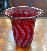 René Lalique "Méduse" Vase No. 950 Red Crystal Glass 17.5cm Signed France