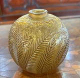 René Lalique "Palmes" Vase No. 952 Amber Sepia Patinated Glass c.1923 Signed