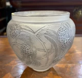 René Lalique Néfliers Vase No. 940 Blue Patina Frosted Glass c1923 Signed France